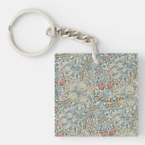 Personalize Vintage William Morris Golden Lily     Keychain