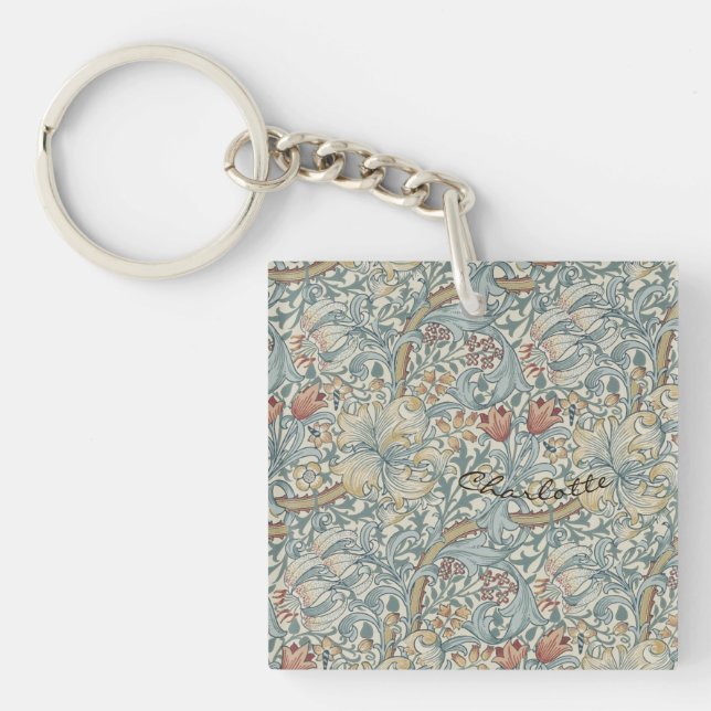 Personalize Vintage William Morris Golden Lily     Keychain (Front)