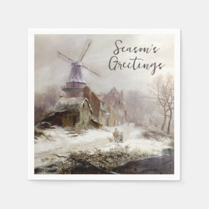 Personalize Vintage Winter Windmill snow landscape Napkins