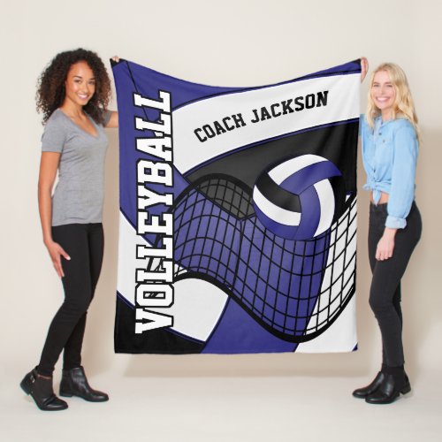Personalize _ Volleyball  Design _ Dark Blue Fleece Blanket
