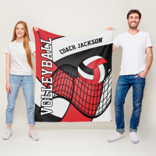 Personalize - Volleyball 🏐 Design - Red and Black Fleece Blanket