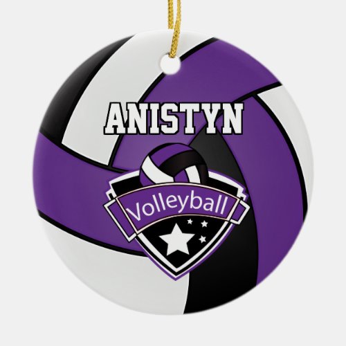 Personalize Volleyball in Purple White and Black Ceramic Ornament