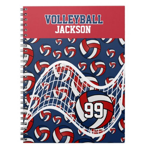 Personalize Volleyball _ Red White and Navy Blue Notebook