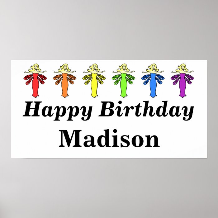 Personalize w/any name Rainbow Fairies Birthday Print