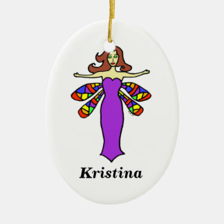 Personalize w/any name Redhead Dragonfly Fairy Ceramic Ornament
