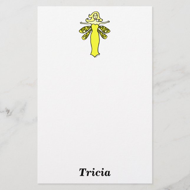 Personalize w/any name Yellow Fairy Stationery (Front)
