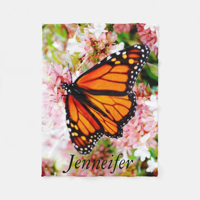 personalize w/ Name Orange and Black Butterfly Fleece Blanket (Front)