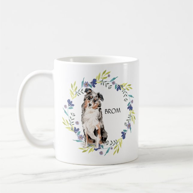 Personalize Watercolor Australian Shepherd Coffee Mug (Left)