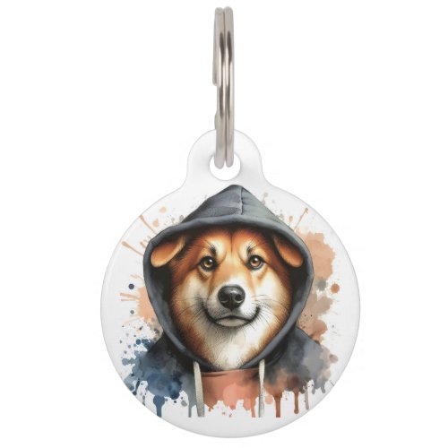 Personalize Watercolor Dog Dark Hoodie Splash Art  Pet ID Tag