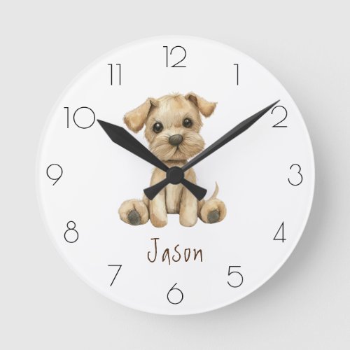 Personalize Watercolor Dog Nursery Childâs Room Round Clock