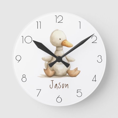 Personalize Watercolor Duck Nursery Childâs Room Round Clock