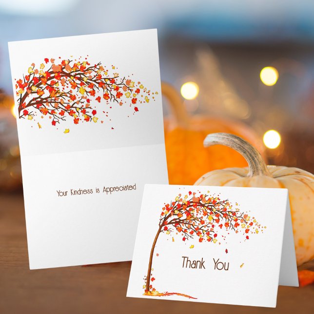 Personalize Watercolor Falling Leaves Thank You Note Card (Creator Uploaded)