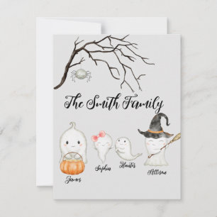 Personalize Watercolor Family Ghost Halloween Card