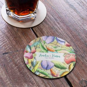 Personalize Watercolor Floral Outlined Coaster