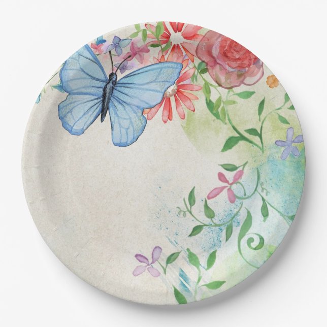Personalize Watercolor Flower Paper Plates (Front)