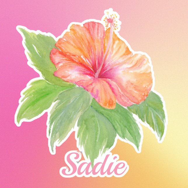Personalize Watercolor Hibiscus Tropical Flower Sticker (Creator Uploaded)