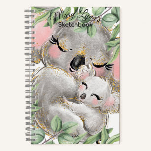 Personalize Watercolor Koala Bear, Baby Sketchbook Notebook