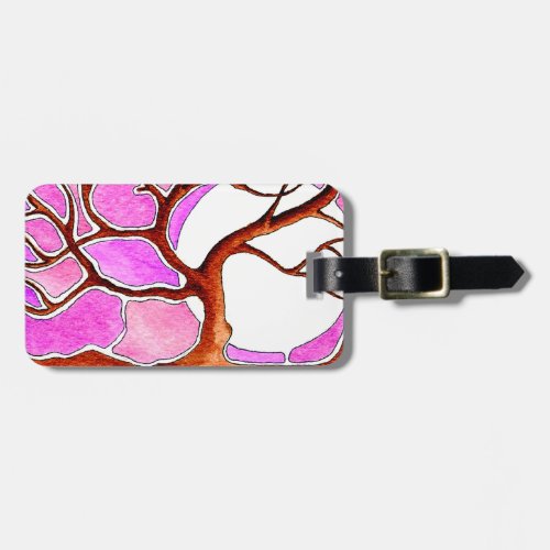 Personalize Watercolor Pen and Ink Tree - Pink Luggage Tag