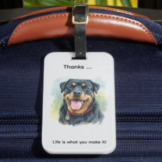 Personalize Watercolor Pet Rottweiler Portrait Luggage Tag