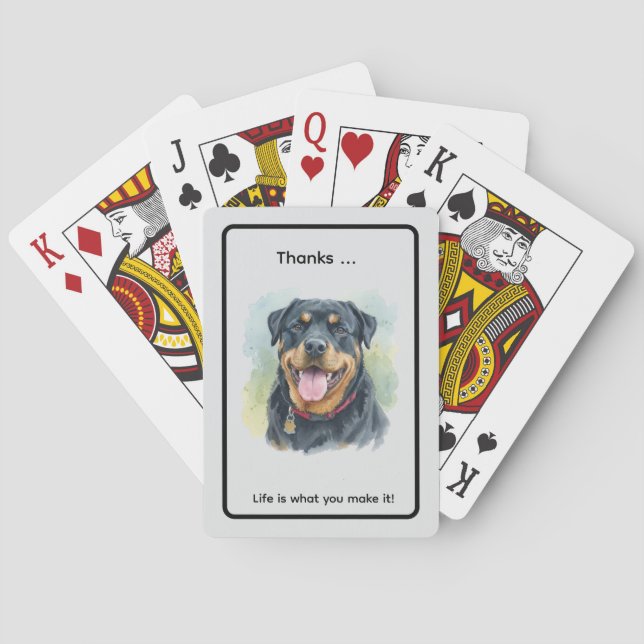 Personalize Watercolor Pet Rottweiler Portrait Poker Cards (Back)