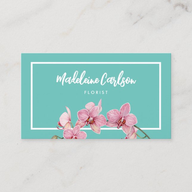 Personalize Watercolor Pink Moth Orchids Business Card (Front)