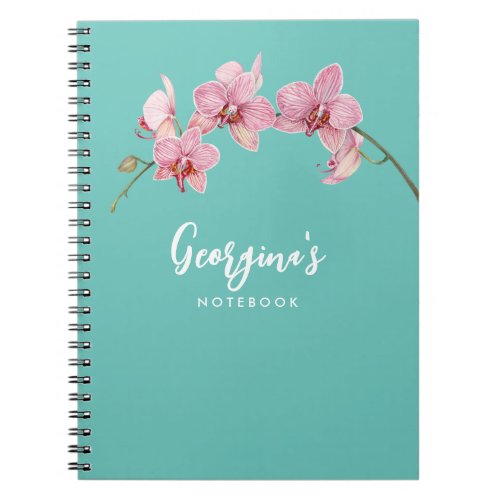 Personalize Watercolor Pink Moth Orchids Flower Notebook