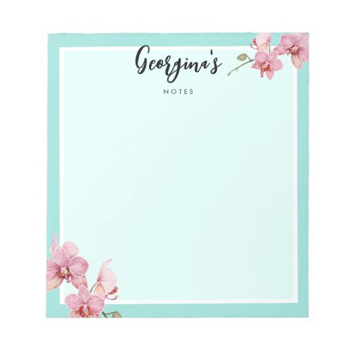 Personalize Watercolor Pink Moth Orchids Flower Notepad