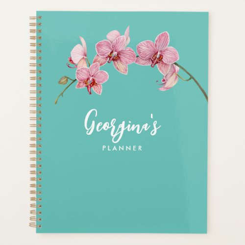 Personalize Watercolor Pink Moth Orchids Flower Planner