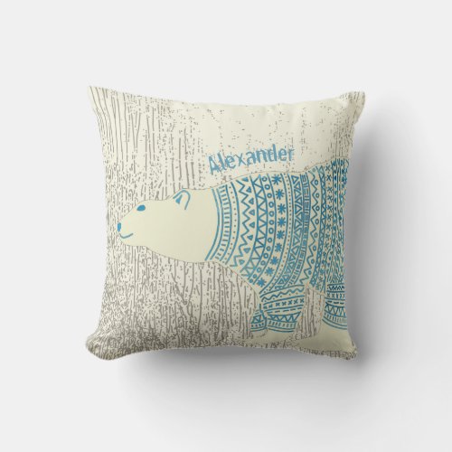 Personalize Watercolor Polar Bear North Pole Throw Pillow