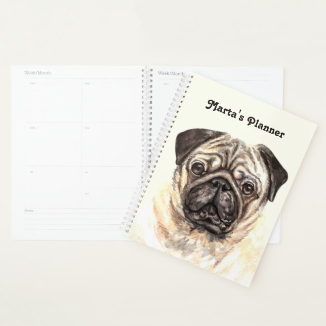 Personalize Watercolor Pug Planner (Display)