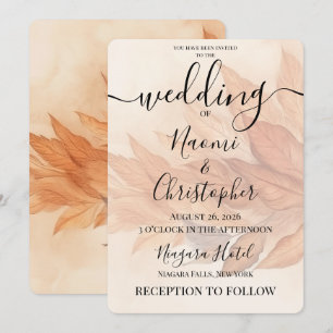 PERSONALIZE: Watercolor Sepia Fall Leaves Wedding Invitation