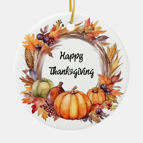 Personalize_ Watercolor Thanksgiving Frame Ceramic Ornament