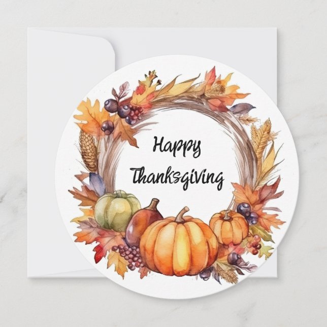Personalize- Watercolor Thanksgiving Frame Holiday Card (Front)