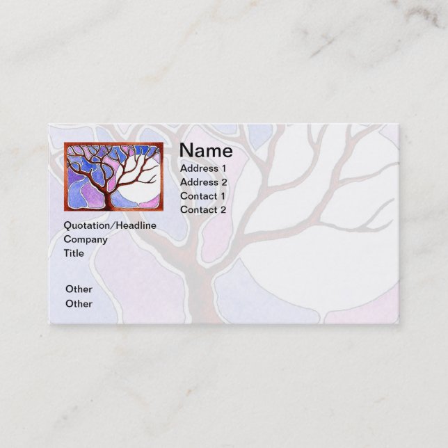 Personalize Watercolor Tree and Moon - Blue Pink Business Card (Front)