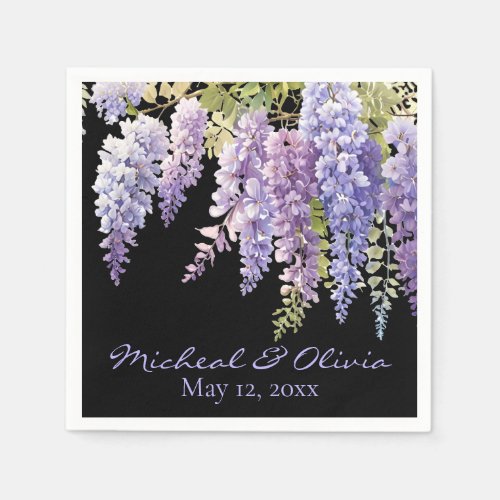Personalize watercolor wisteria purple floral  napkins
