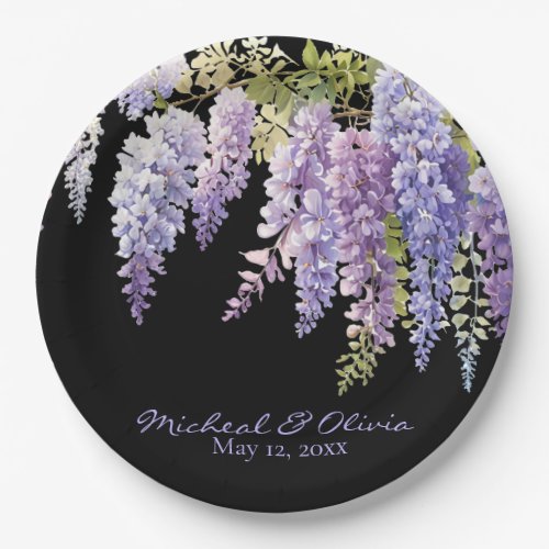 Personalize watercolor wisteria purple floral  paper plates