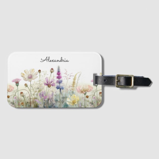 Personalize Watercolour field of wild flowers  Luggage Tag (Front Horizontal)