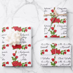 Personalize Wedding 3 Sayings Your Text Red Roses Wrapping Paper Sheets<br><div class="desc">Personalize Wedding Wrapping Paper Sheets  - 3 Sayings With Your - Pretty Roses</div>