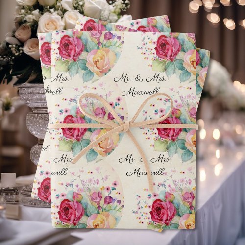 Personalize Wedding 3 Sayings Your Text Roses Wrap Wrapping Paper Sheets