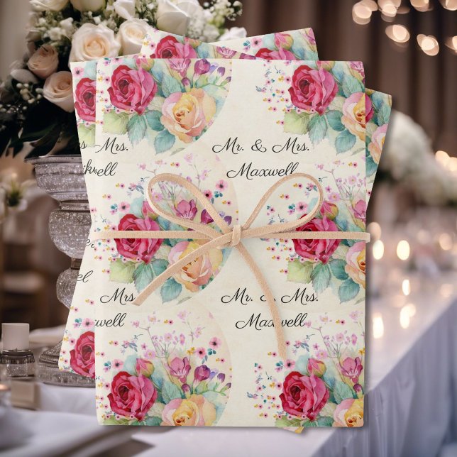 Personalize Wedding 3 Sayings Your Text Roses Wrap Wrapping Paper Sheets (Creator Uploaded)