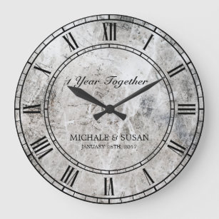Personalize Wedding Anniversary Marble Background Large Clock