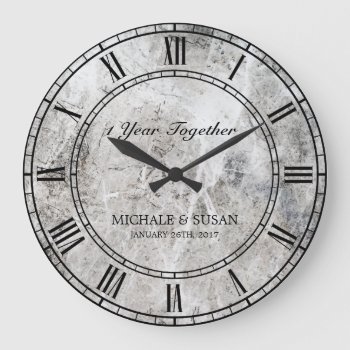 Personalize Wedding Anniversary Marble Background Large Clock by MalaysiaGiftsShop at Zazzle