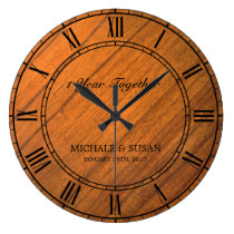 Personalize Wedding Anniversary (Wood Background) Large Clock Personalize Wedding Anniversary (Wood Background) Large Clock