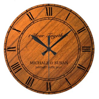 Personalize Wedding Anniversary (Wood Background) Large Clock