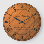 Personalize Wedding Anniversary (wood Background) Large Clock at Zazzle