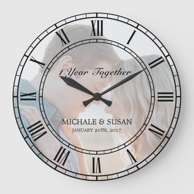 Personalize Wedding Anniversary (Your Photo) Large Clock (Front)