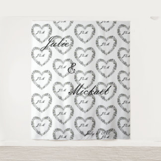 Personalize Wedding Backdrop Black and White Heart