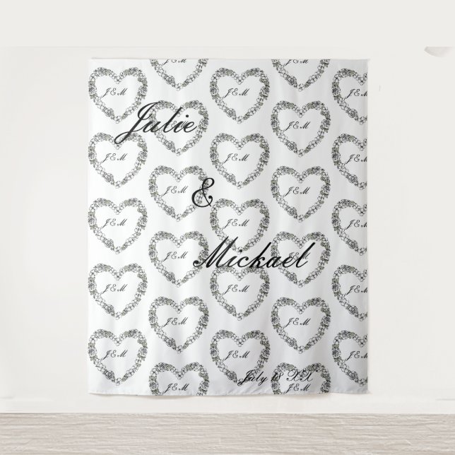 Personalize Wedding Backdrop Black and White Heart (Front)