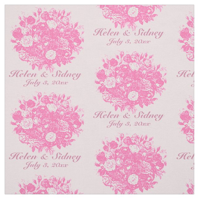 Personalize Wedding Fabric Pink Roses (Swatch)