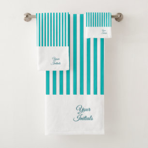 Personalize Wedding Gift Teal Striped       Bath Towel Set